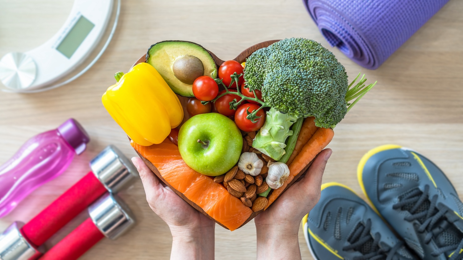 healthy food and excercise equipment