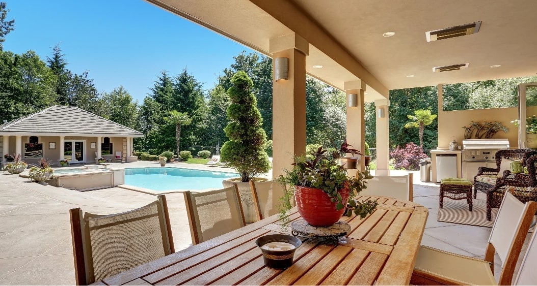 Patio overlooking pool